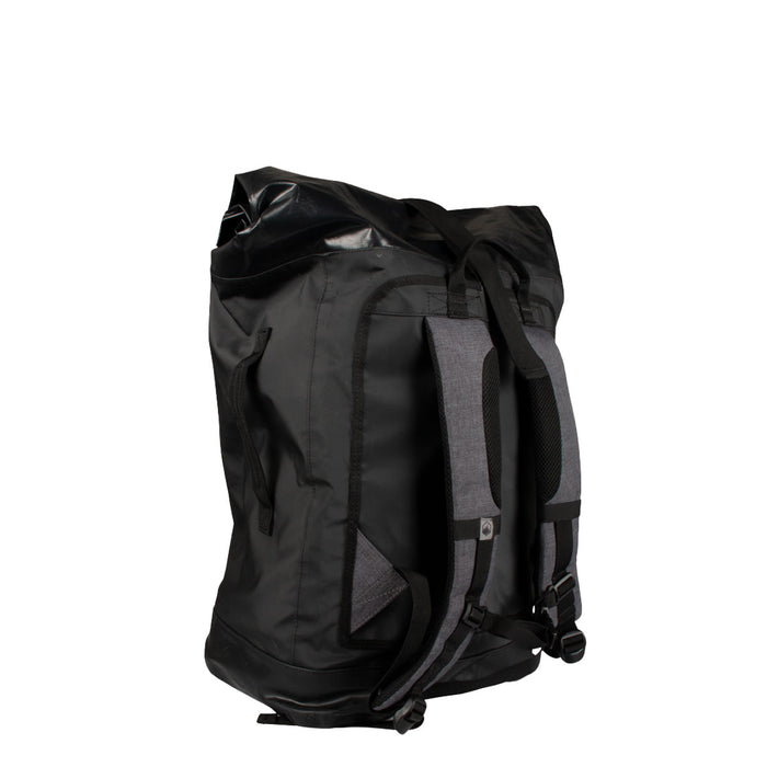 Black Load Out Waterproof Gear Pack (60L-90L) with gray accents, back view.