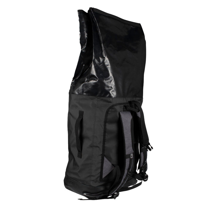 Large black Load Out Waterproof Gear Pack with top flap and multiple straps.