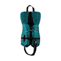Front view of Fury Infant CGA, a turquoise patterned pet harness with black straps and a front clip.