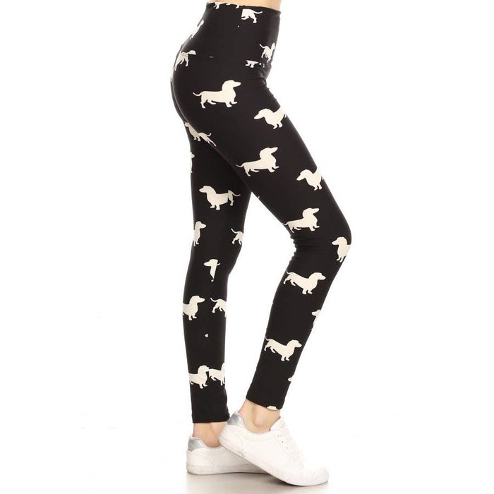 Black leggings with white dachshund pattern