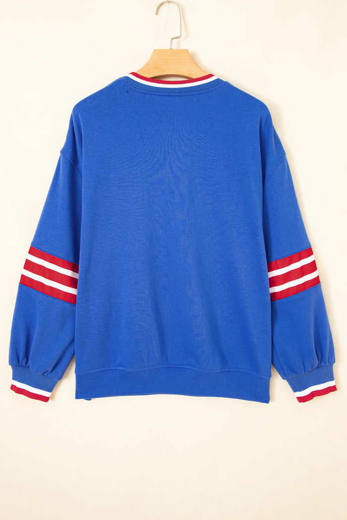Abstract Racing Graphic Embroidered Patchwork Long Sleeve Sweatshirt – Sky Blue