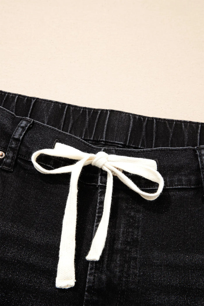 Acid Wash Contrast Lace-up Plus Size Jeans