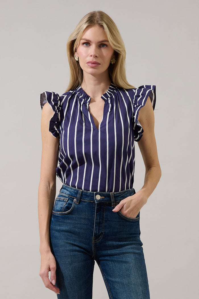 Adlina Ruffle Top Verta Stripe
