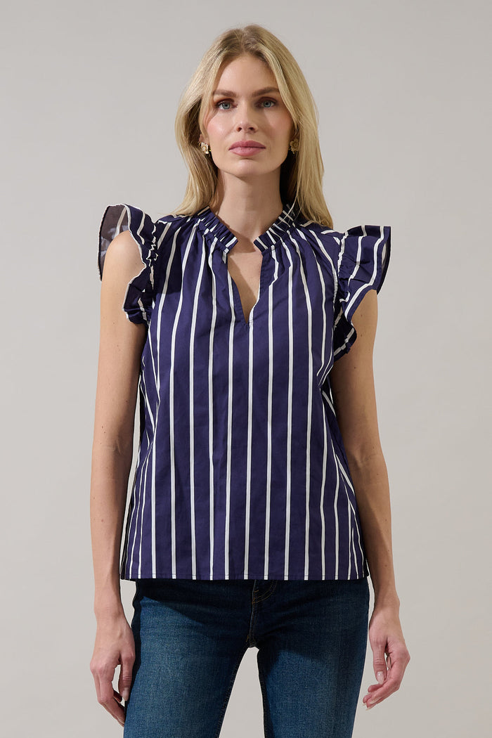 Adlina Ruffle Top Verta Stripe