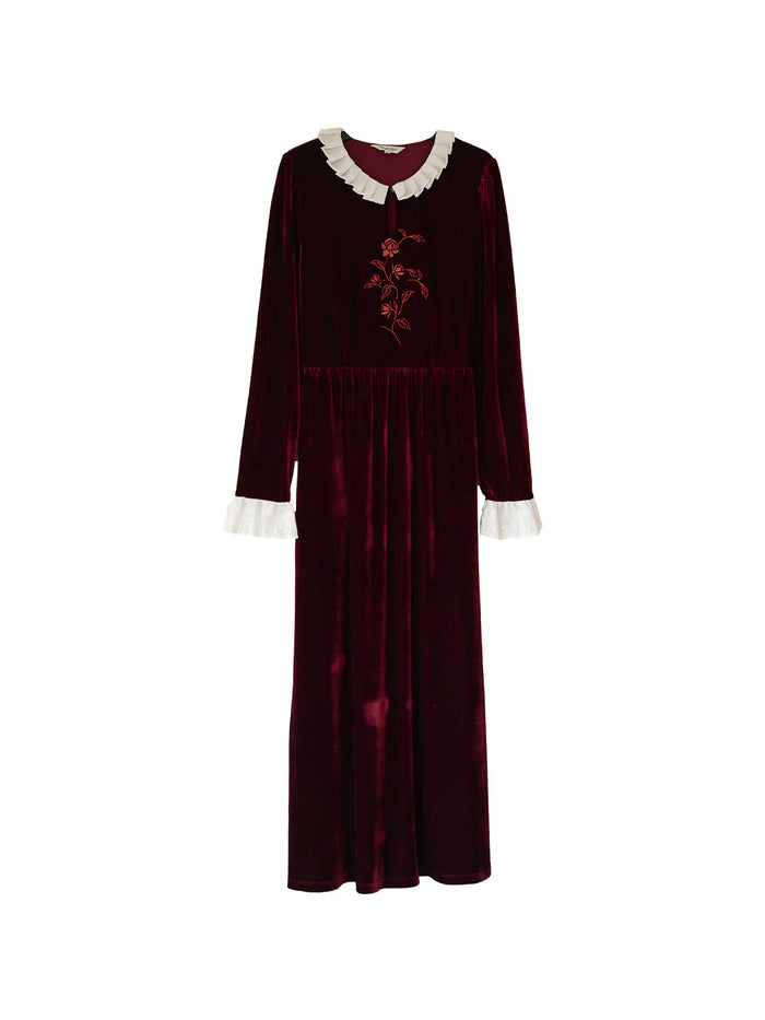 Aliana Round Neck Embroidery Velvet Dress
