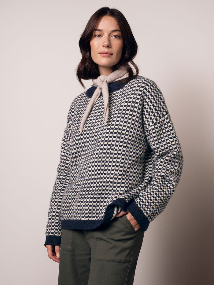 Alpaca Blend Micro Check Funnel Neck Jumper