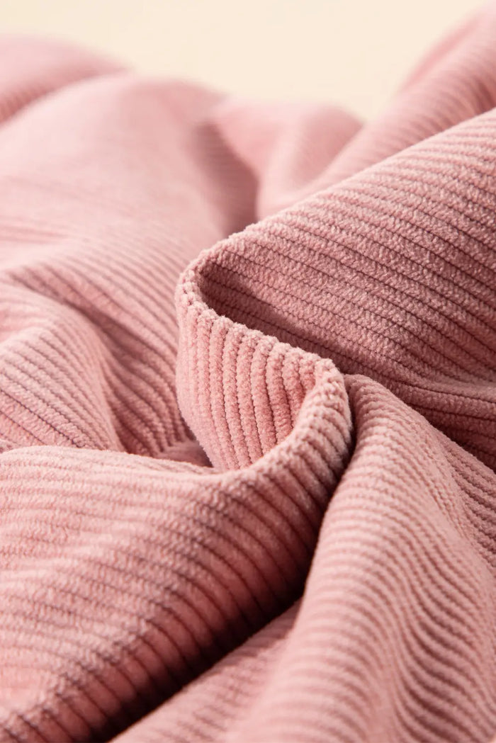 Apricot Pink Corduroy Stand Neck Zipped Puffer Vest – Light Pink