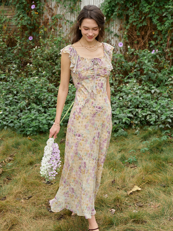 Araya Rosette Ruffle Floral Dress