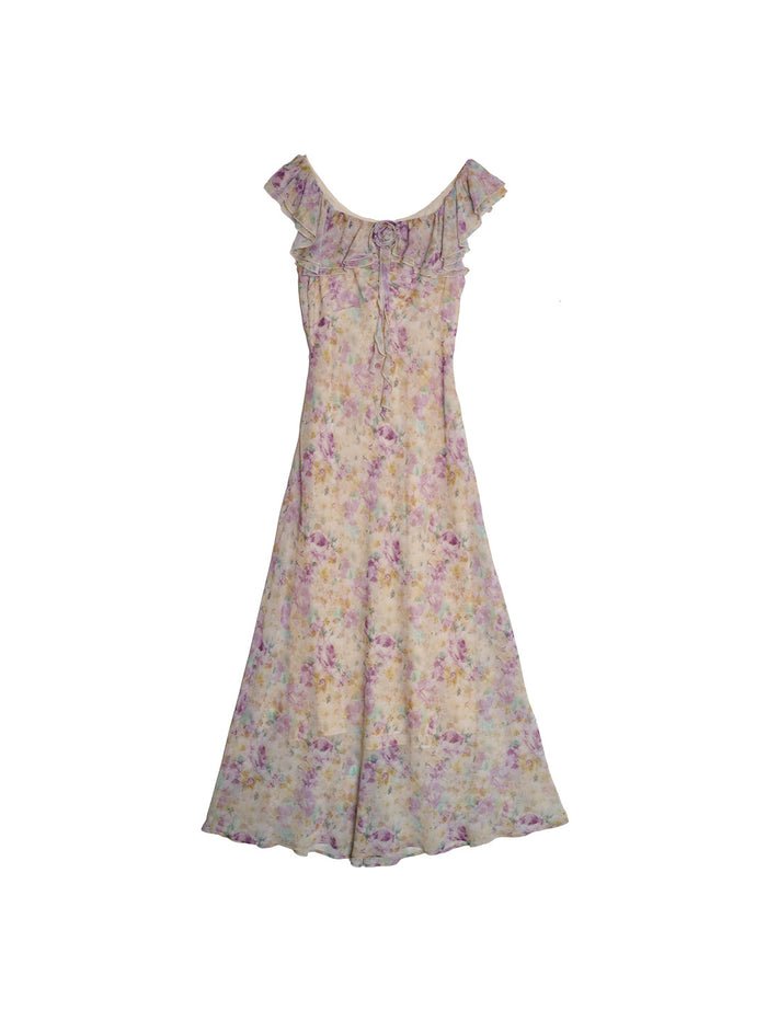 Araya Rosette Ruffle Floral Dress