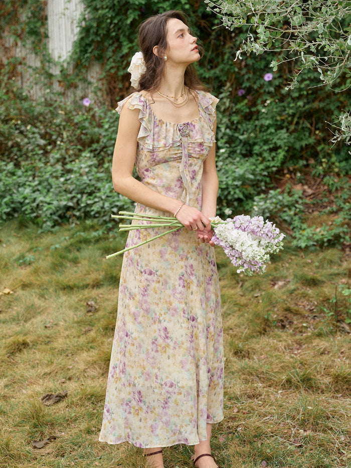 Araya Rosette Ruffle Floral Dress