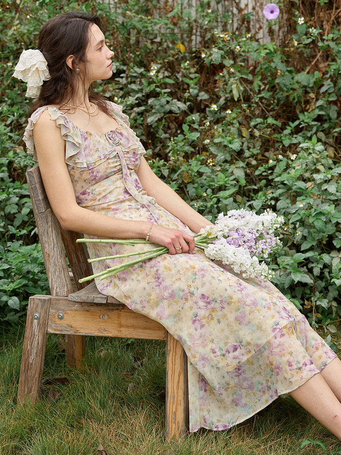 Araya Rosette Ruffle Floral Dress