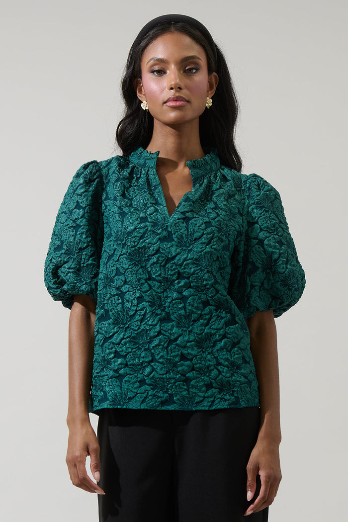 Arielle Jacquard Split Neck Top