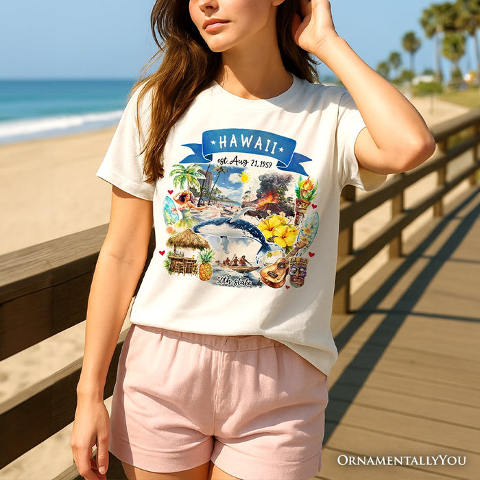 Artistic Hawaii State Themes and Landmarks T-Shirt, Tee for History and Travel Lovers T-Shirts OrnamentallyYou