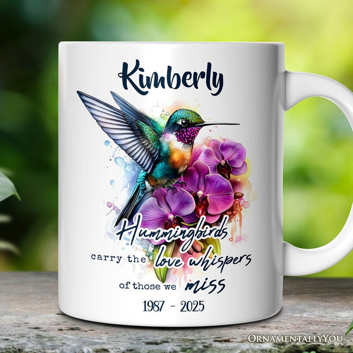 Artistic Hummingbirds Carry the Love Whispers Quote Personalized Mug, Memorial Gift With Custom Name Personalized Ceramic Mug OrnamentallyYou 12oz Mug Customized