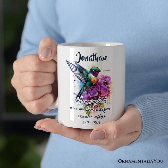 Artistic Hummingbirds Carry the Love Whispers Quote Personalized Mug, Memorial Gift With Custom Name Personalized Ceramic Mug OrnamentallyYou