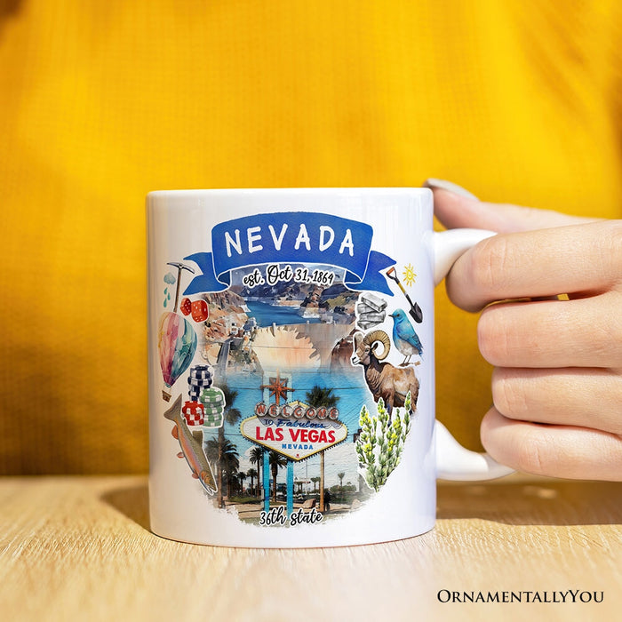 Artistic Nevada State Themes and Landmarks Personalized Mug With Custom Name Personalized Ceramic Mug OrnamentallyYou