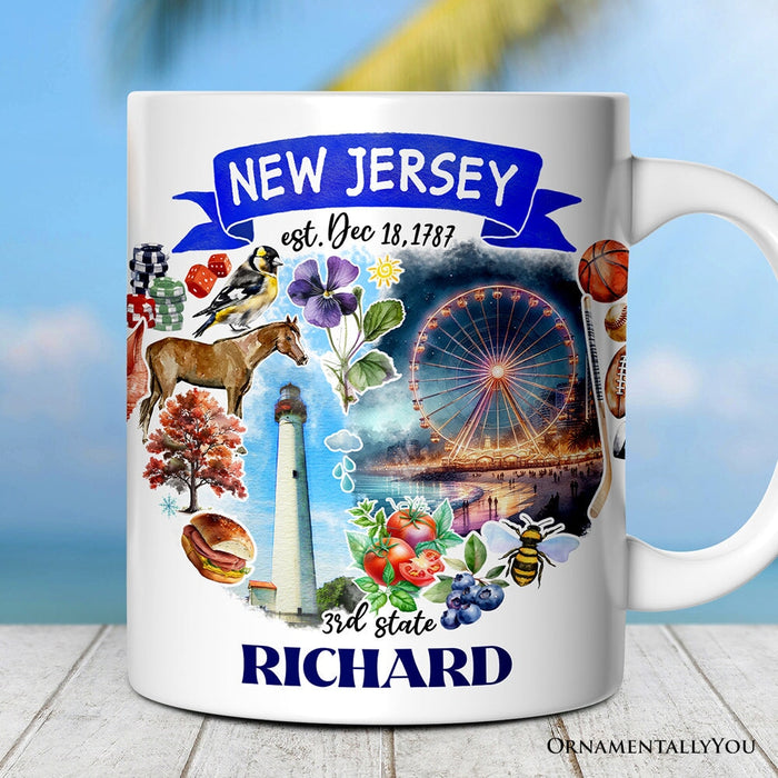 Artistic New Jersey State Themes and Landmarks Personalized Mug With Custom Name Personalized Ceramic Mug OrnamentallyYou 12oz Mug Customized