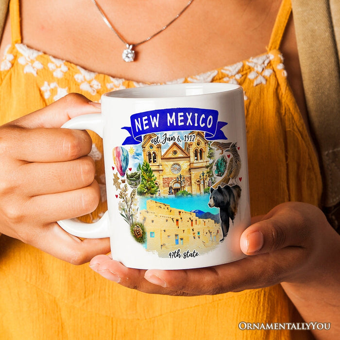 Artistic New Mexico State Themes and Landmarks Personalized Mug With Custom Name Personalized Ceramic Mug OrnamentallyYou