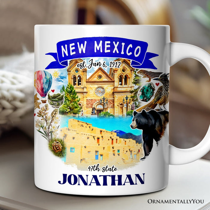 Artistic New Mexico State Themes and Landmarks Personalized Mug With Custom Name Personalized Ceramic Mug OrnamentallyYou 12oz Mug Customized