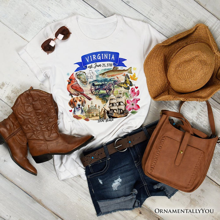 Artistic Virginia State Themes and Landmarks T-Shirt, Tee for History and Travel Lovers T-Shirts OrnamentallyYou White XS