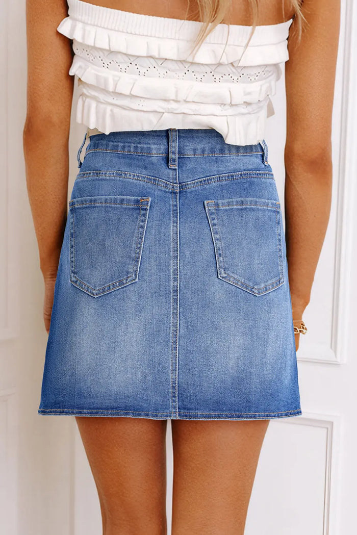 Ashleigh Blue Wrapped Crossed Waist Denim Mini Skirt - Bottoms/Skirts & Petticoat