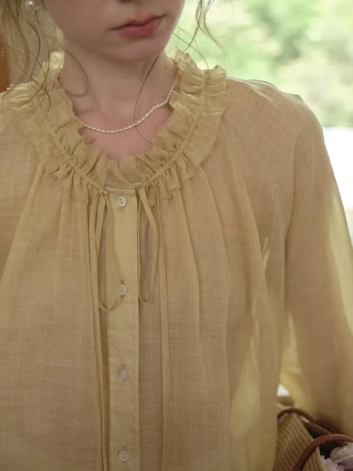 Aura Ruffle Collar Ramie Blouse