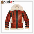 Aviator Sheepskin RAF Mens B3 Bomber Leather Jacket in brown real sheepskin with cream shearling collar, front view