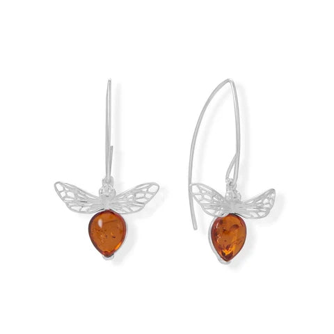 Baltic Amber Honey Bee Earrings