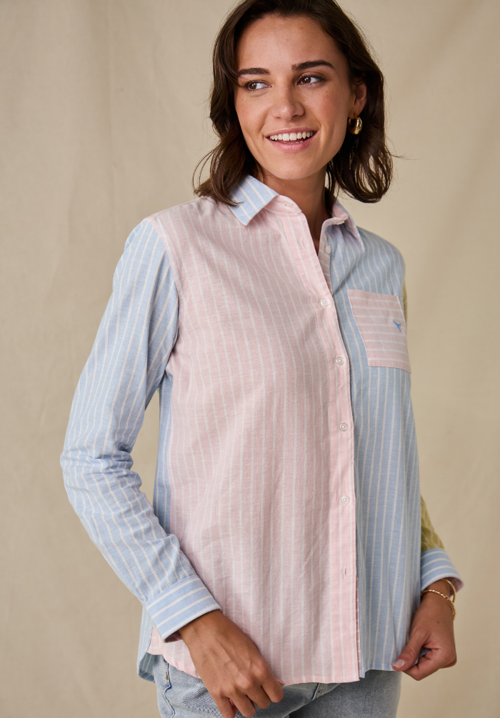 Banbury Women's Linen Shirt - Blue/Pink - Whale Of A Time Clothing