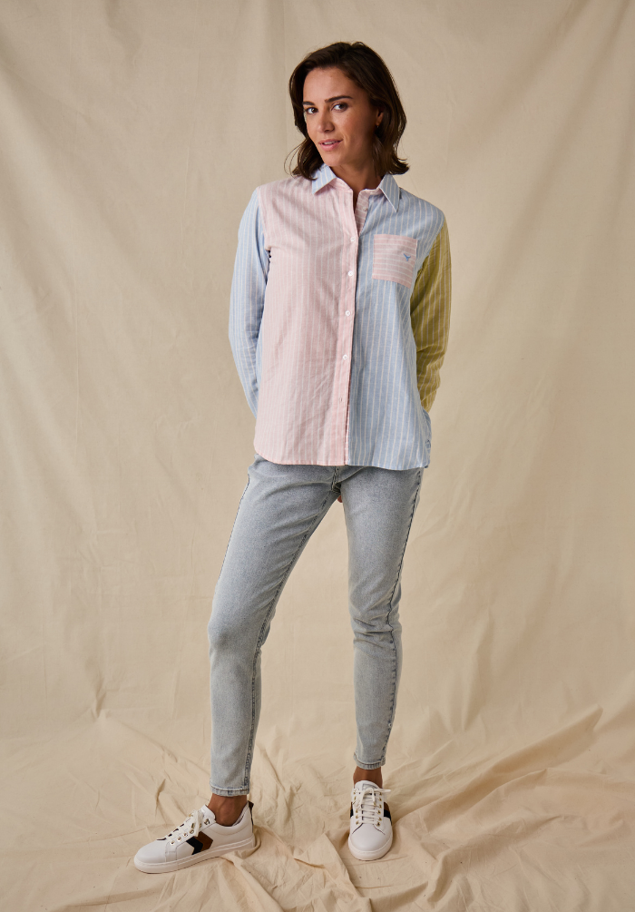 Banbury Women's Linen Shirt - Blue/Pink - Whale Of A Time Clothing