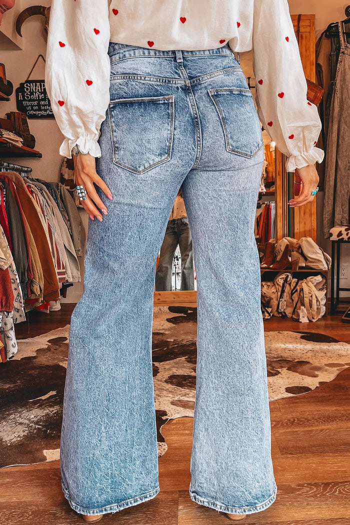 Beau Acid Wash Pocket Detail Flare Jeans – Blue