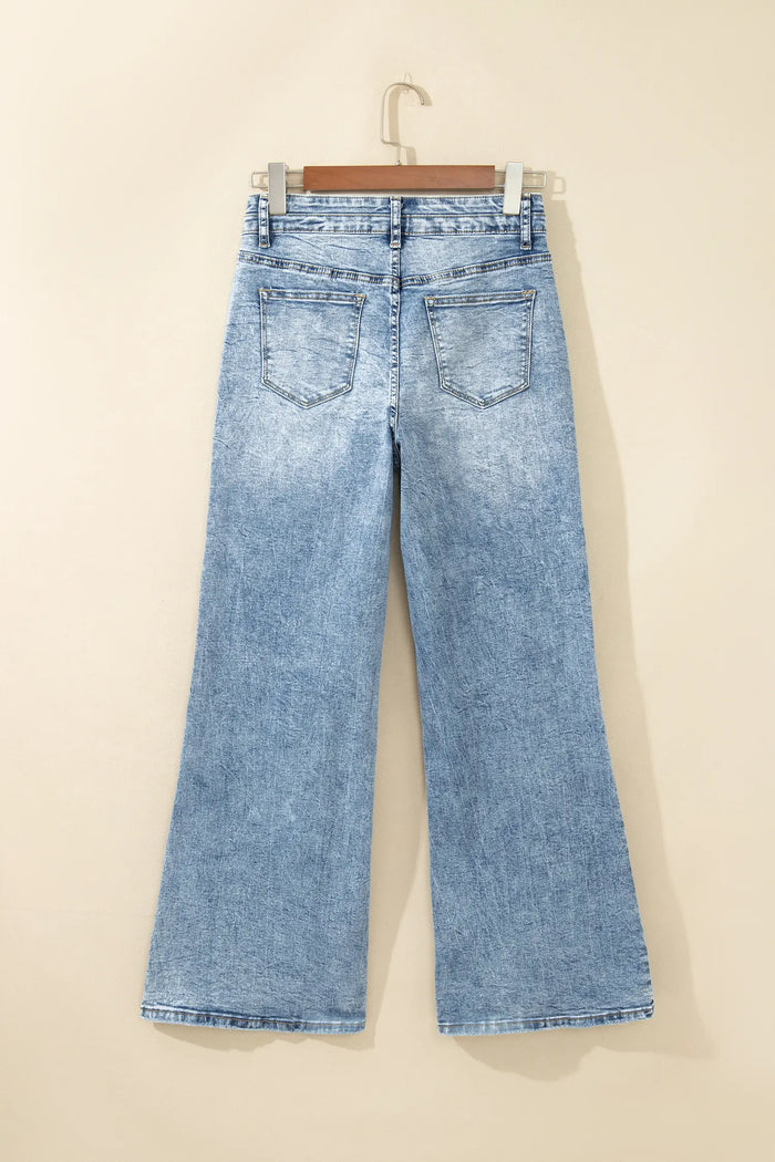 Beau Acid Wash Pocket Detail Flare Jeans – Blue