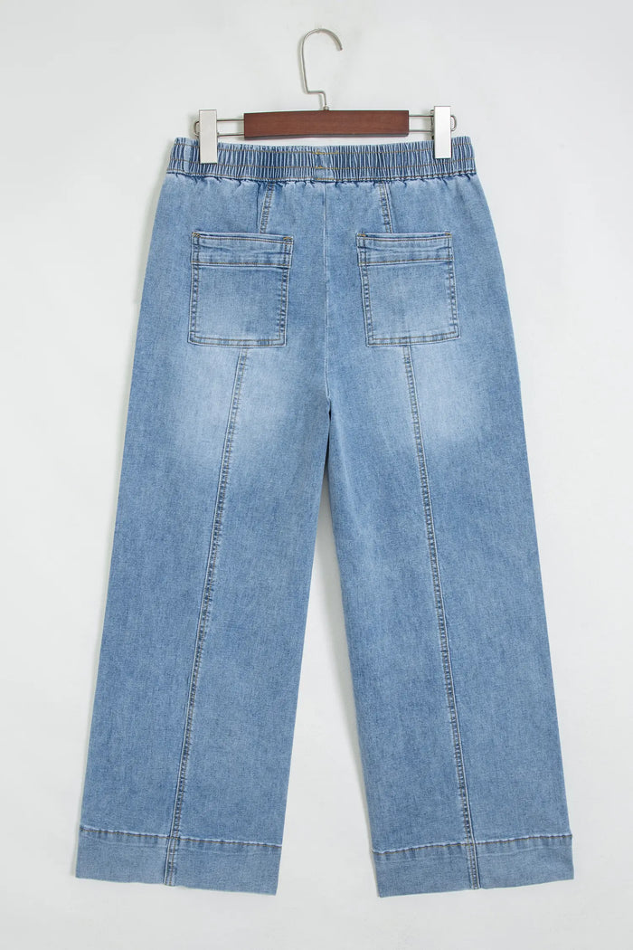 Beau Drawstring Waist Wide Leg Ankle Length Jeans – Blue