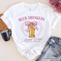 Beer Drinkers Social Club T-Shirt, Coquette Pink Bow Tee for Girly Summer Bachelorette Vibes T-Shirts OrnamentallyYou White XS