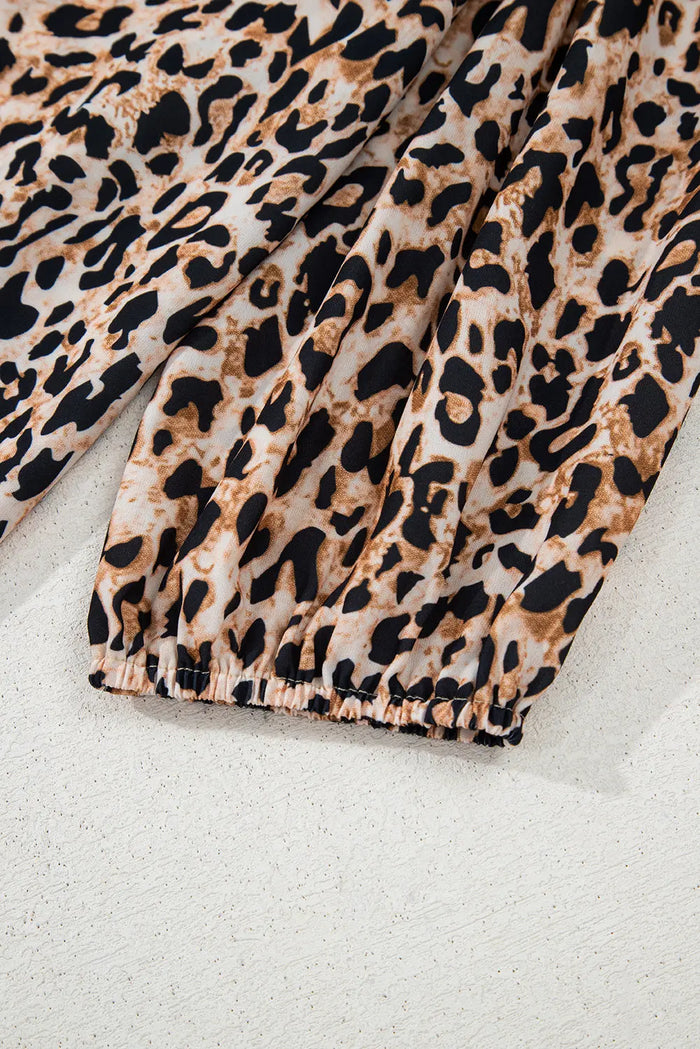 Beige Leopard V Neck Half Sleeve Blouse - Tops/Blouses & Shirts