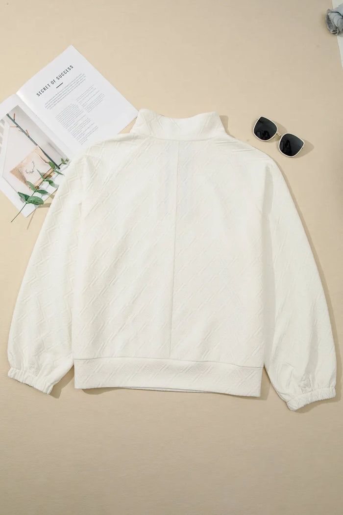 Beige Plus Size Rhombus Texture Contrast Striped Collar Baggy Sweatshirt - Size/Plus Sweatshirts & Hoodies