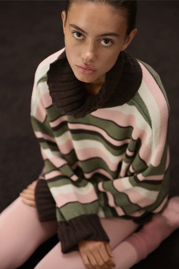 Bella Stripe Roll Neck in Chocolate