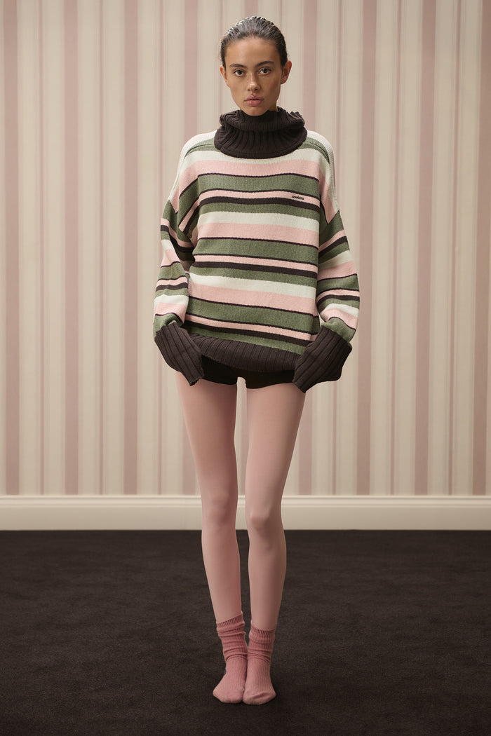 Bella Stripe Roll Neck in Chocolate