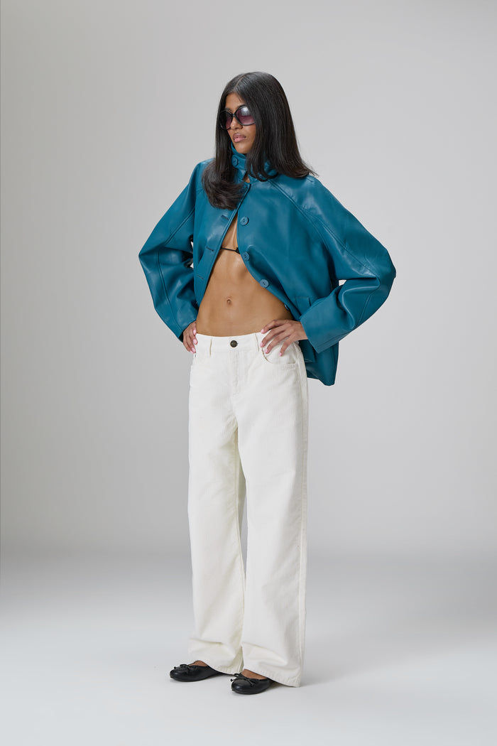 Bethel Off-White Cord Wide Leg Trouser