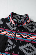 Shop Black Aztec Printed Zip Up Collar Jacket at eAura