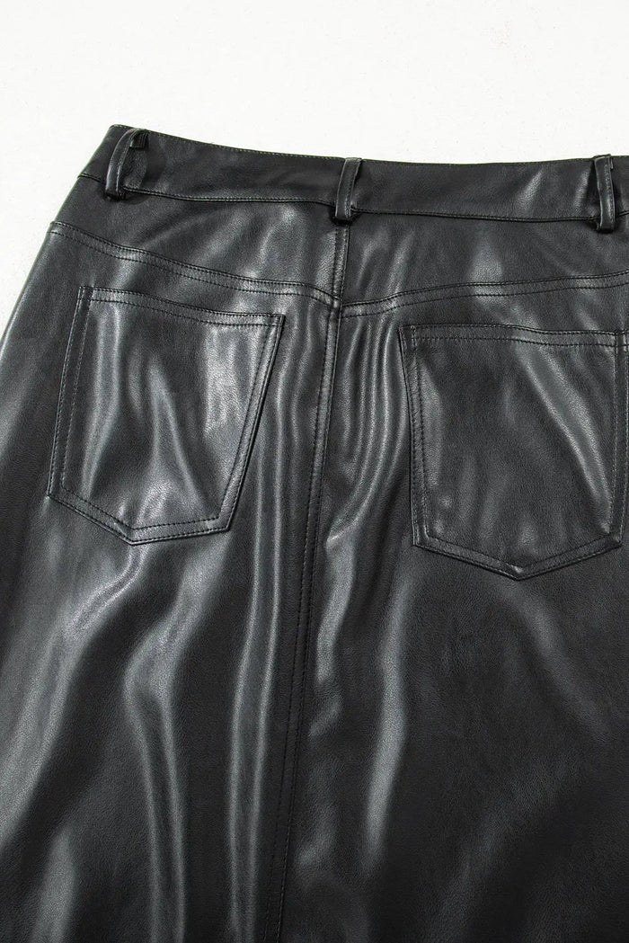 Black Faux Leather Side Slit Maxi Skirt - Occasionwear/skirts