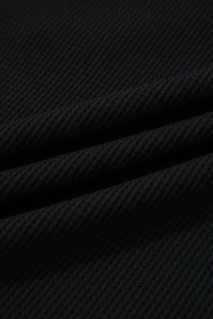 Black Plus Size Textured Contrast Denim Patchwork Button Polo Tee