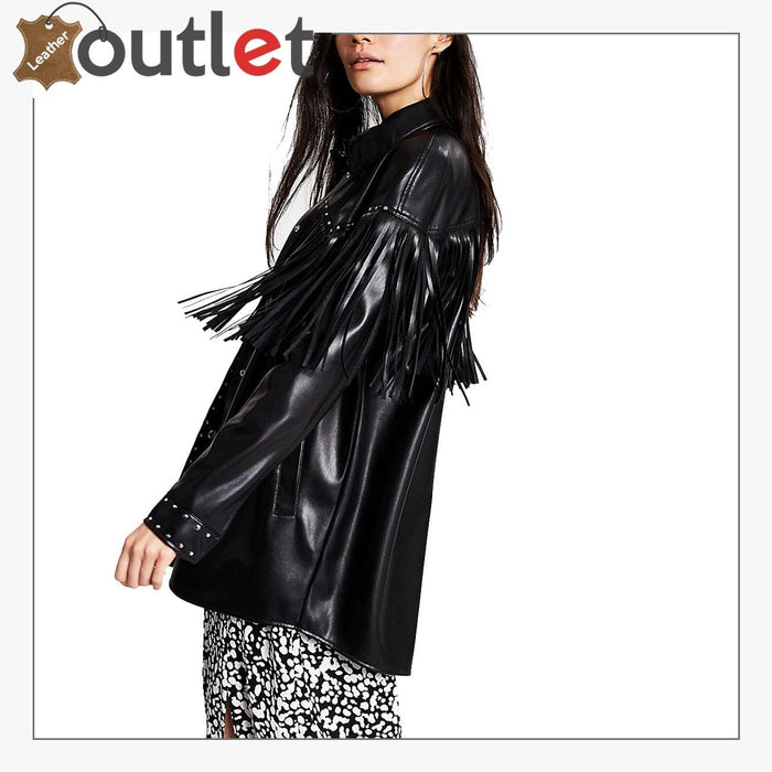Black Real Quality Womens Leather Shirt - Leather Outlet