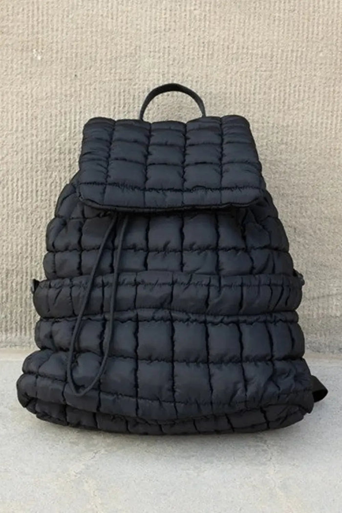 Black Solid Flapped Quilted Puffer Backpack - Shoes & Bags/Backpacks