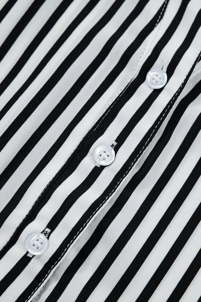 Black Striped Half Sleeve Button-Up Shirt – Black Stripe