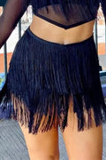 Black Tiered Fringe Trimmed Mini Skirt - S / 90% Polyester + 10% Elastane - Bottoms/Skirts & Petticoat