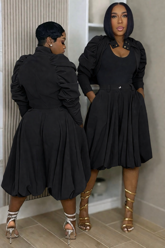 Blair Upscale Crop Jacket And Pleated Culotte Set Black