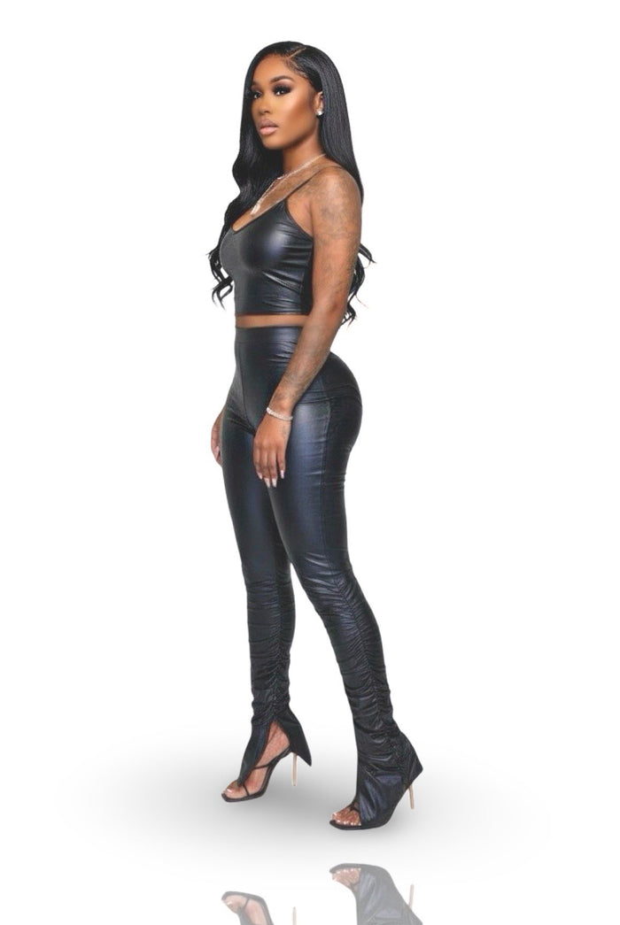 Blessing In Disguise - Matching Faux Leather Ankle Slit Crop Pants Set