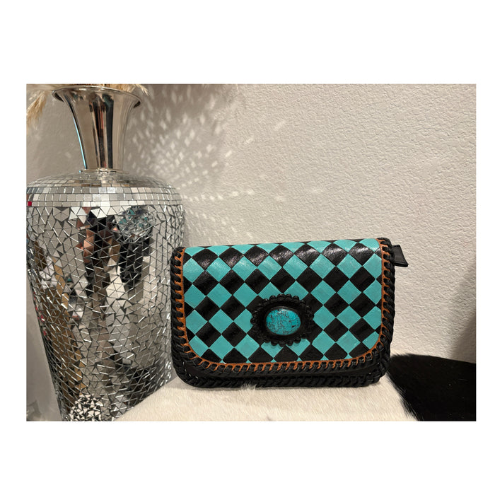 Blue and black checker envelope bag