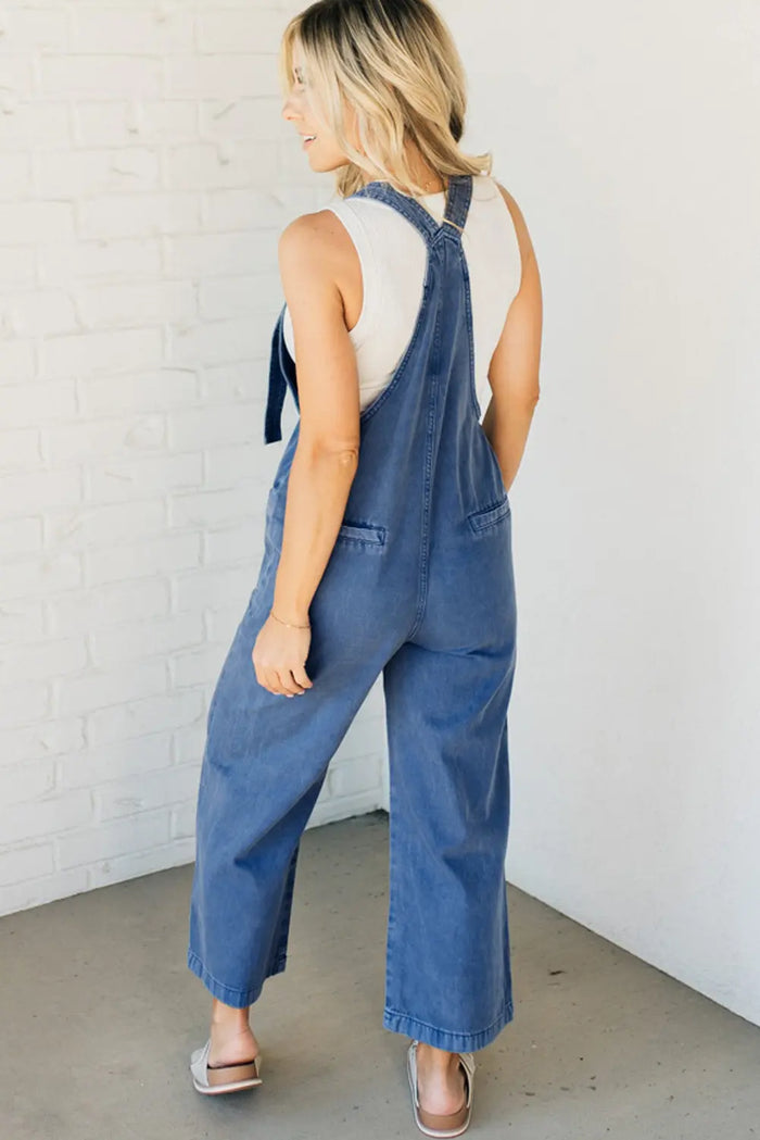 Blue Wide Leg Denim Dungarees